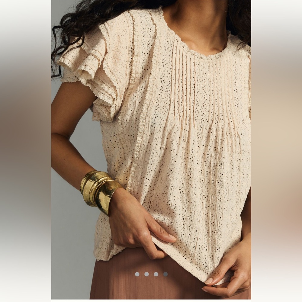 By Anthropologie Pintuck Lace Blouse Size M - Picture 4 of 11